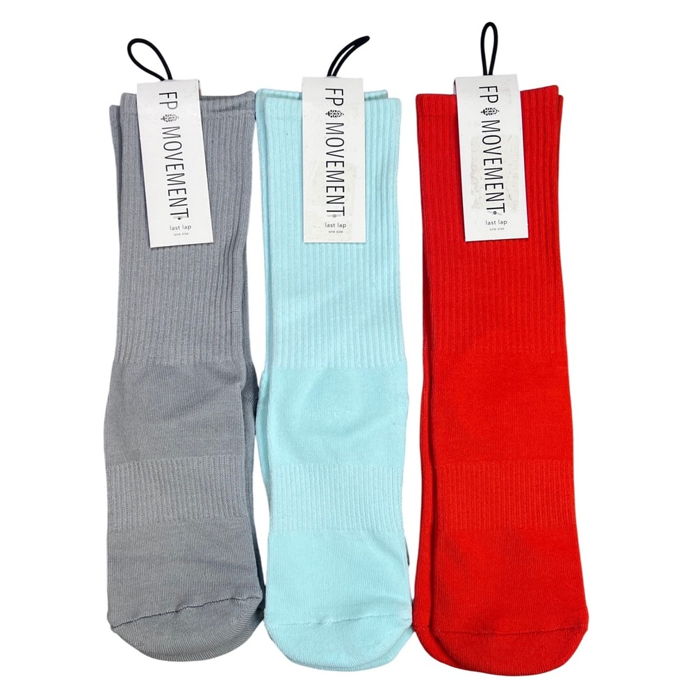 FP Movement Free People x Lucky Honey Last Lap Tube Socks 3 Pair Grey orange NEW
